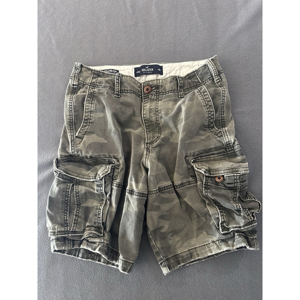 Hollister Classic Cargo Shorts Mens 30 Green Camo Distressed Epic Flex